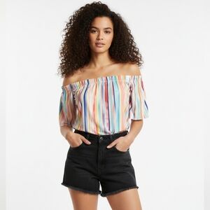 Do + Be Off Shoulder Colorful Stripe Top